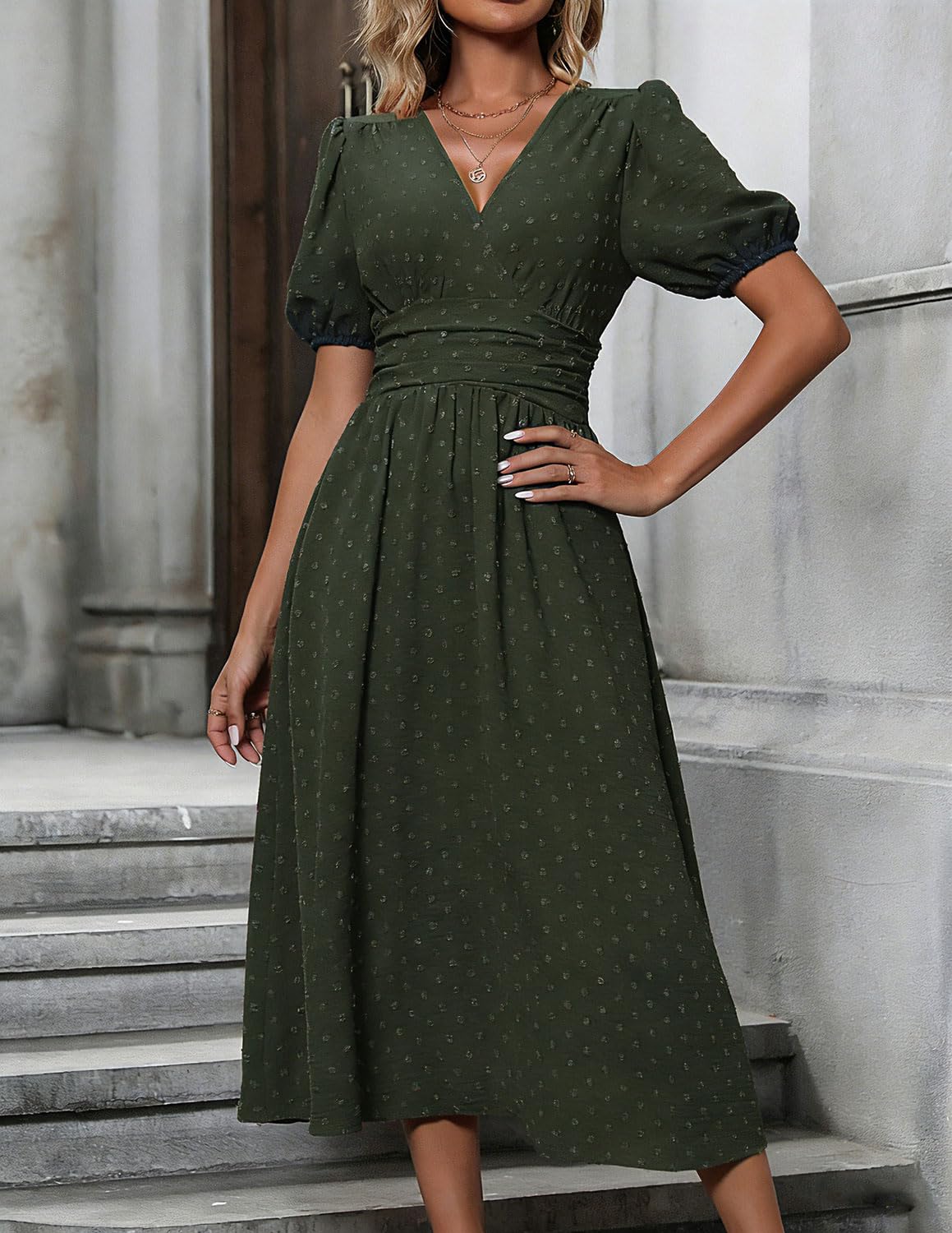Damen Kleider Sommer Elegant Kurzarm V-Ausschnitt Sommerkleider A-Linie Blumenmuster Wickelkleid Partykleid Abendkleider