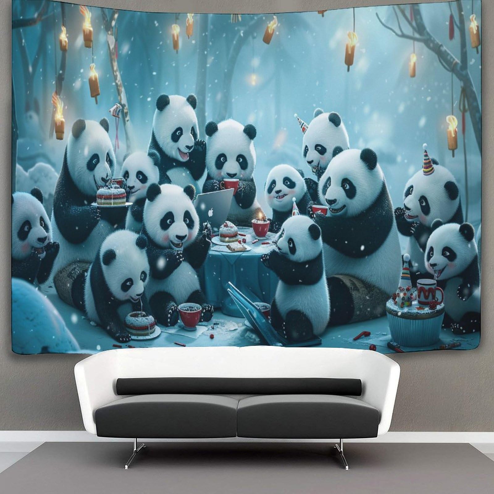 kaiyun Panda Party Tapestry,Animal Art Wall Hanging Decoration for Living Room Bedroom & Dorm 150cmx200cm