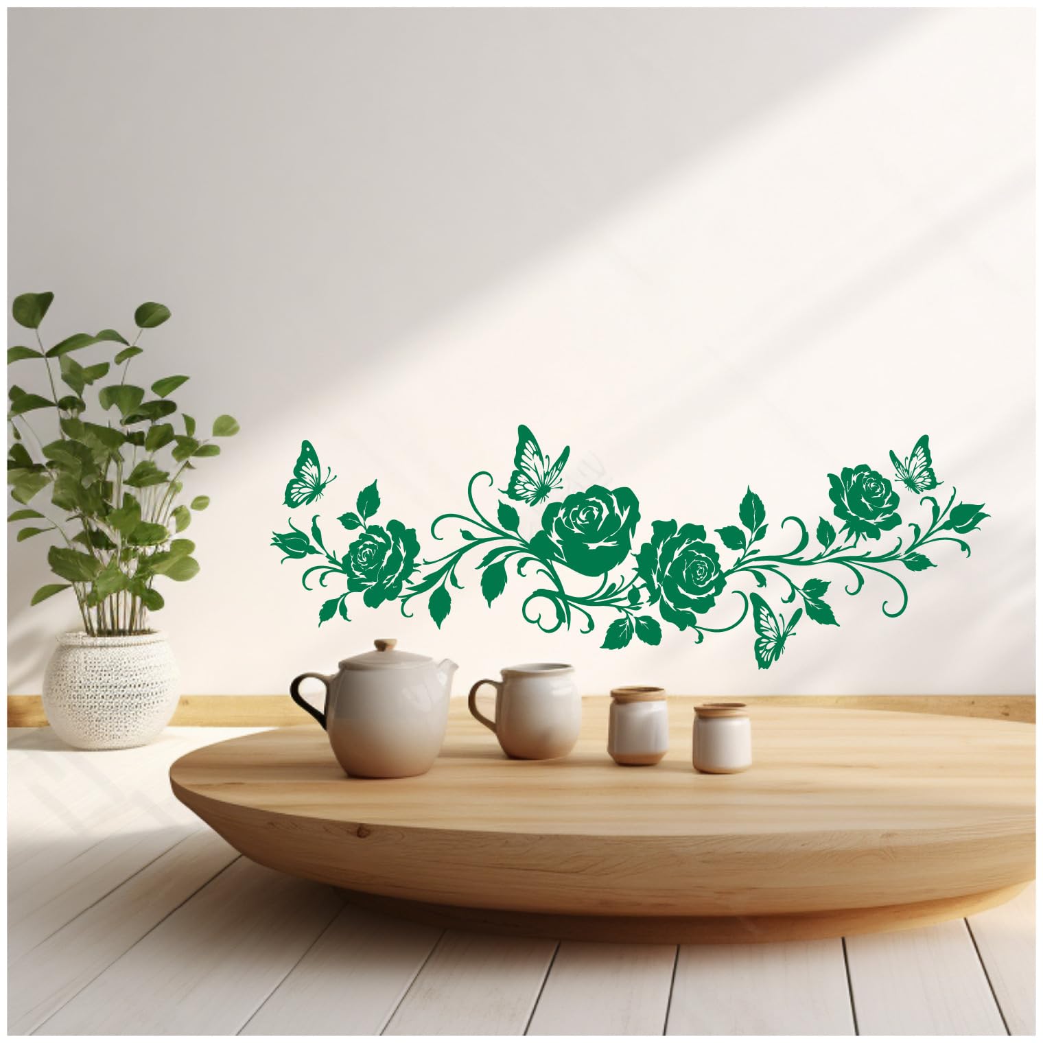 Samunshi® Wandtattoo Rosen Blumenranke länglich mit Schmetterlingen Elegante Blumen Wanddekoration Florales Wandmotiv für Wohnzimmer, Schlafzimmer, Flur und Küche braun 150 x 51cm
