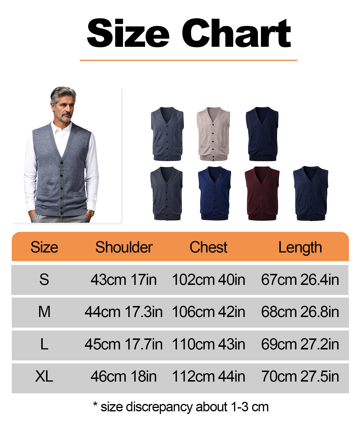 Homme Gilet en Pull Col en V en Laine sans Manches Cardigans Maille Torsadée Tricoté Gilet Décontracté avec Boutons