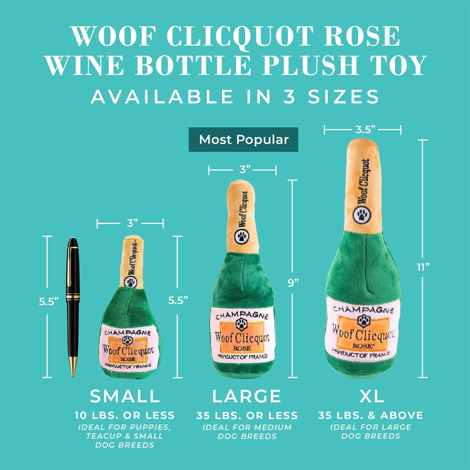 Haute Diggity Dog Woof Clicquot Rose', Plush Designer Dog Toys with Interactive Squeaker, Stimulating Pet Enrichment, Machine-Washable & Safe Materials for All Breeds, Size XL