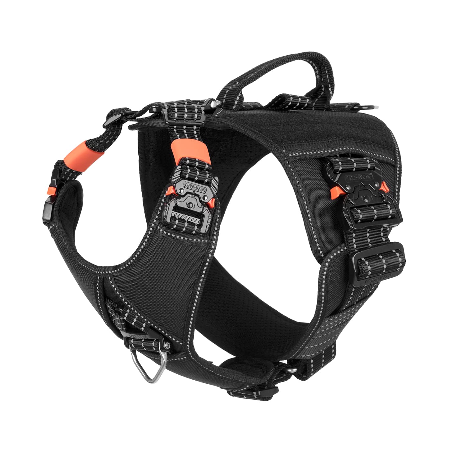 ICEFANGGN8 Quick-Moving Tactical Dog Harness with Handle,Reflective in Training Walking K9 Vest,No-Pull Front Lead,5-Points Adjustable,Hook and Loop Panels (Elite Black, Medium (Pack of 1))