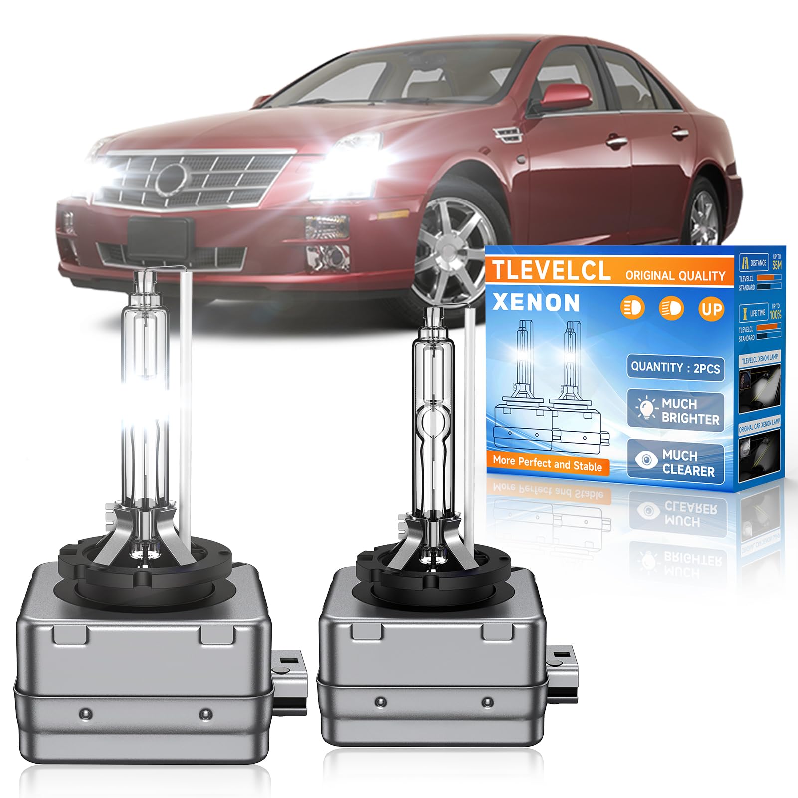 Fit for Cadillac 2003-2013 CTS 2006-2011 DTS STS 2004-2009 SRX D1S HID Xenon Headlight Bulbs, Upgraded 35W High Low Beam Bi-Xenon Light Bulb Replace, Super Bright 6000K Cool White, Pack of 2