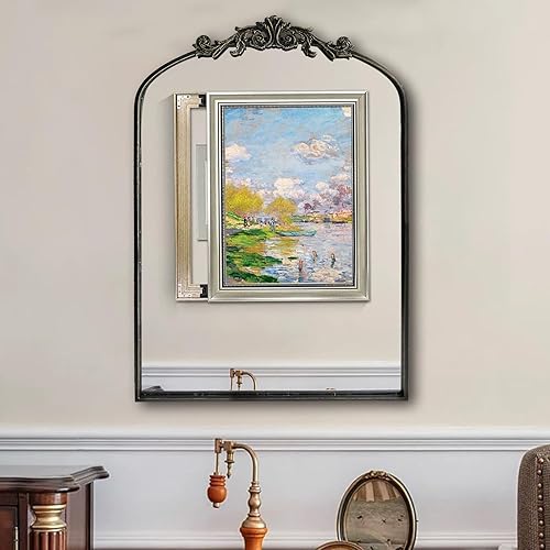 Miniatura 5 de HQiJun Espejo de pared decorativo tradicional para ventana, estilo casa de campo arqueada antigua para sala de estar, dormitorio, entrada, baño,