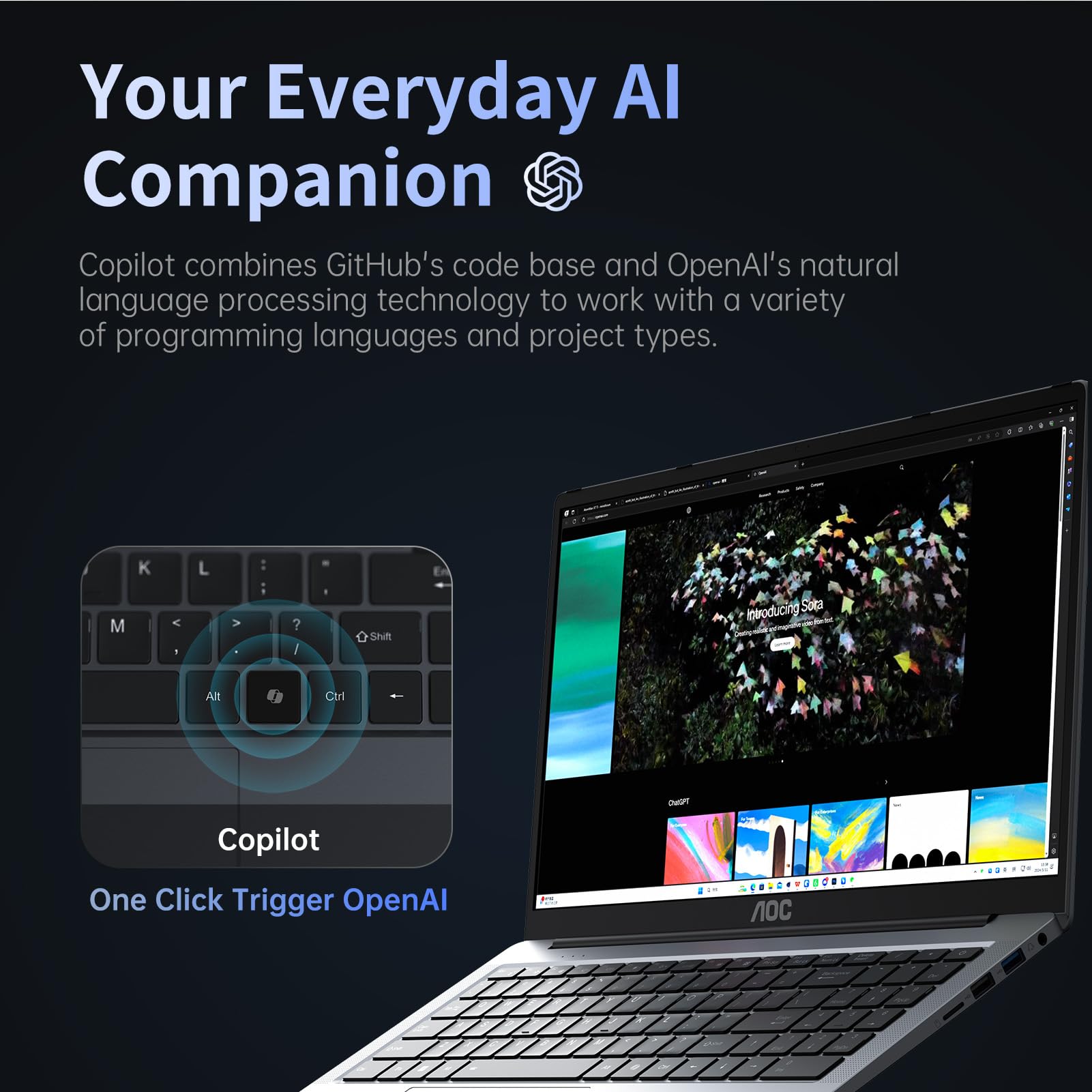 AOC AI Gaming Notebook, 16.1'' PC Portatile con Intel Core Ultra 5 125U, PC Portatile con Tastiera Illuminata, 16GB DDR5 1TB SSD, UHD Computer Portatile-(AI: Copilot) Supporta WiFi 6, Tipo_C, BT5.2