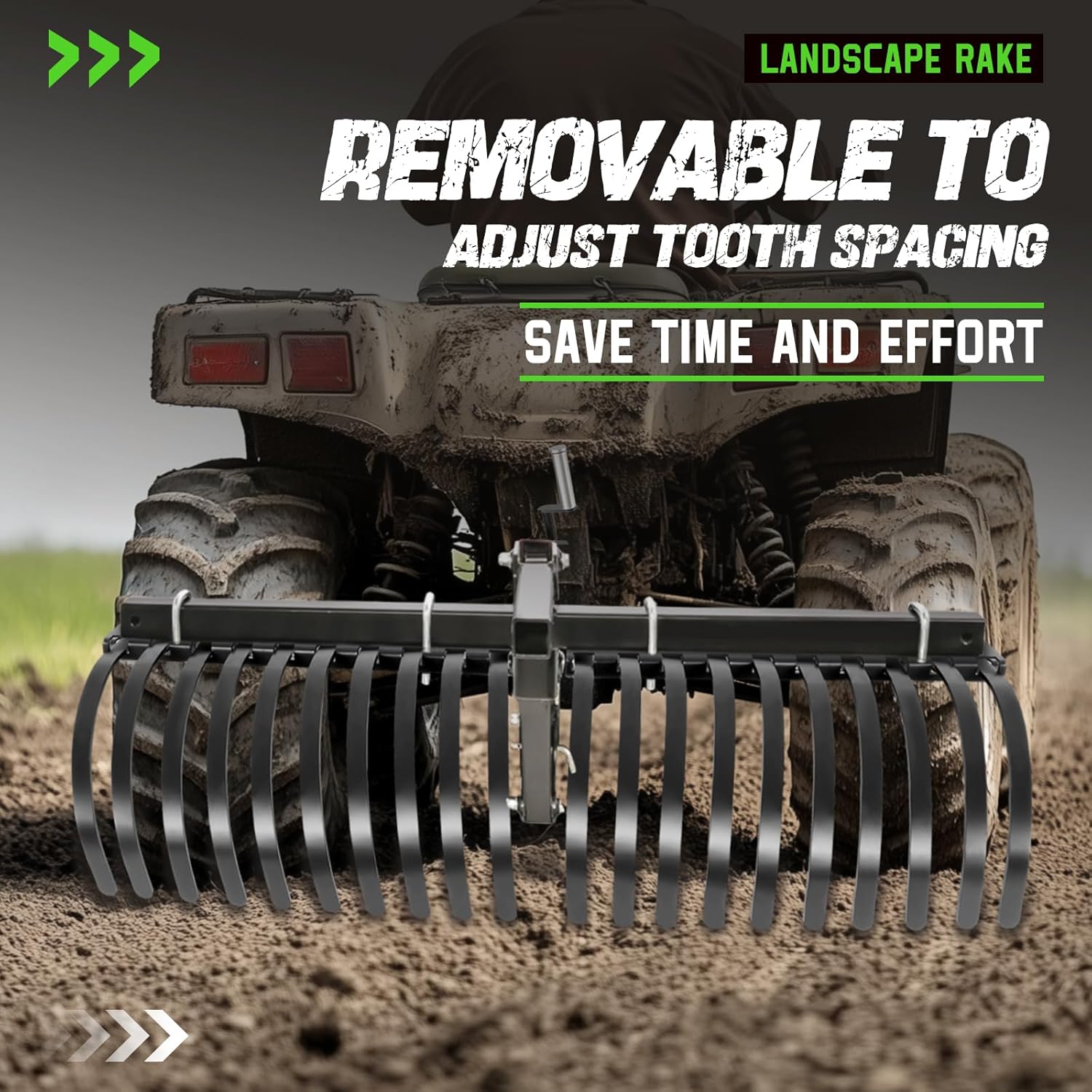 ATV/UTV Landscape Rake Implement for Removal of Rock, Grass Clumps and Debris Prep for Seeding, Cultivate, Maintain Land Heavy Duty Rock Rake Manual Implement Lift Powder Coated Steel