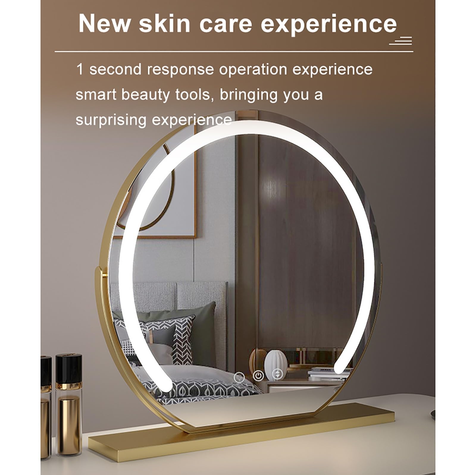 Miroir Coiffeuse LED, Miroir LED Coiffeuse Contrôle Tactile Miroir Lumineux, Miroir Coiffeuse 3 Modes de Couleur Contrôle Tactile, Miroir de Table cosmétique Rotatif à 360° avec lumières ( Color : Bri