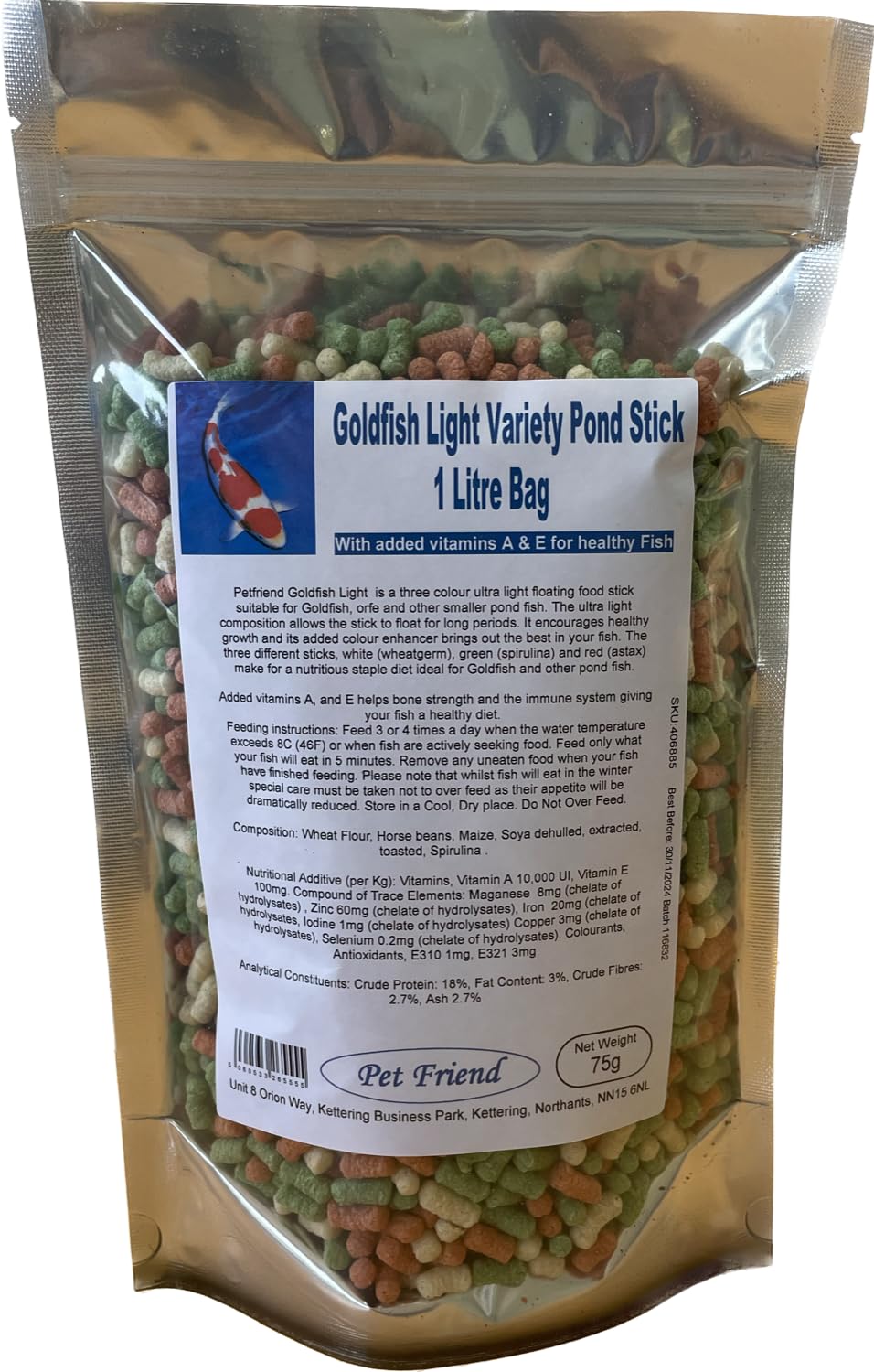 Pet Friend Goldfish Light Floating Pond Fish Food Sticks Variety Mix 1 Litre 75g