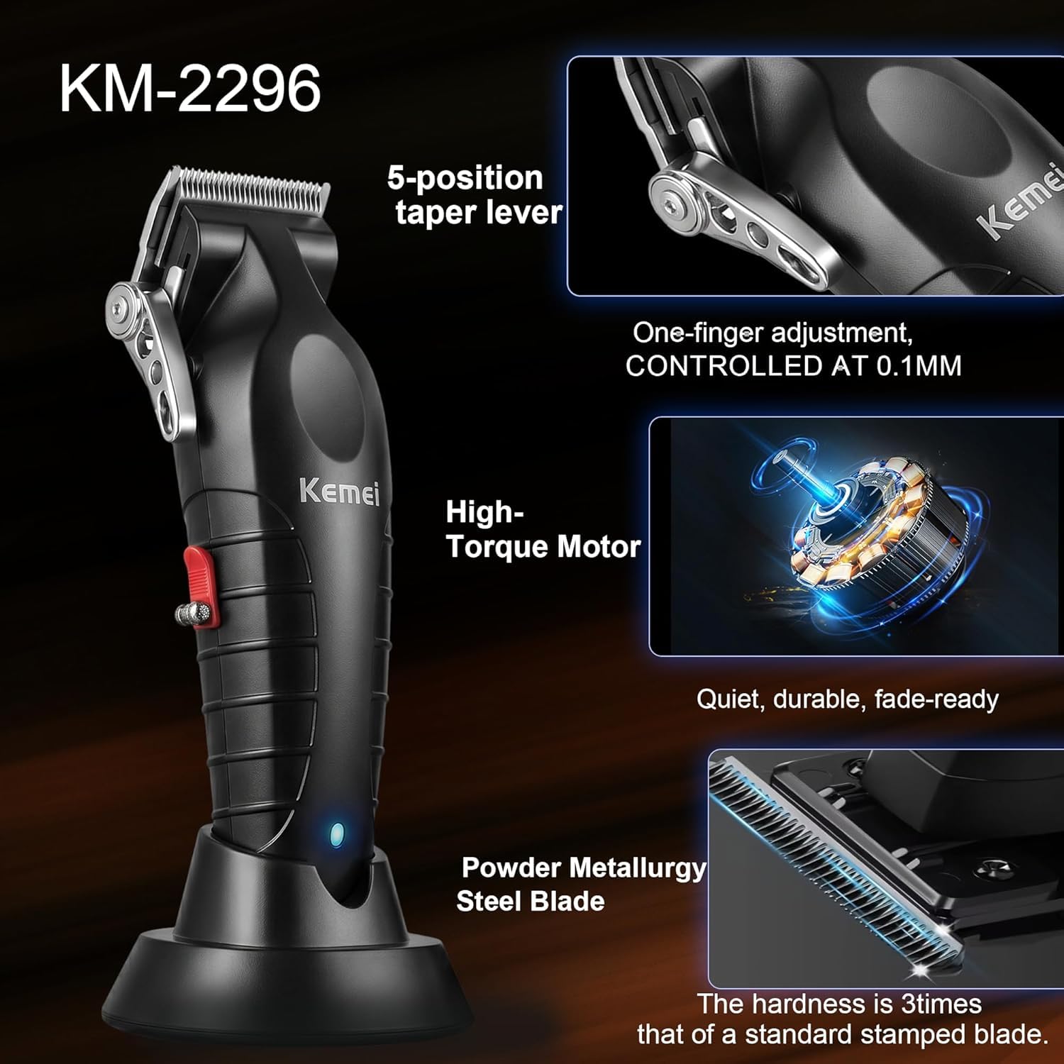 KEMEI Professionelle Haarschneidemaschine für Männer, schnurlos & kabelgebunden, T-Blade, 8 Führungskämme, 2500 mAh Akku, geräuscharm, Barber Kit