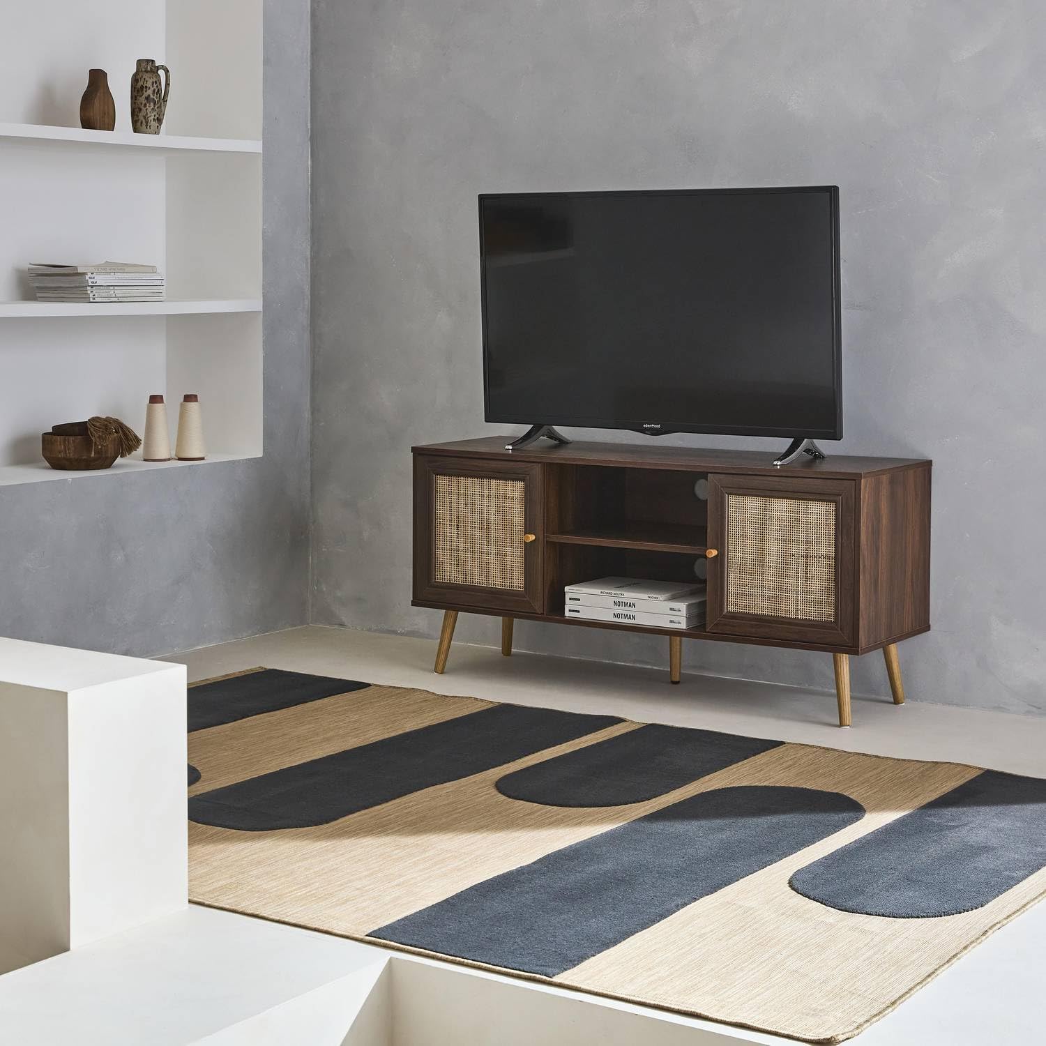 TV Unit Wooden and Cane Effect 2 Doors | mango wood, Living Room, Boho Style, Storage Cabinet, Mid-Century Design-image-48