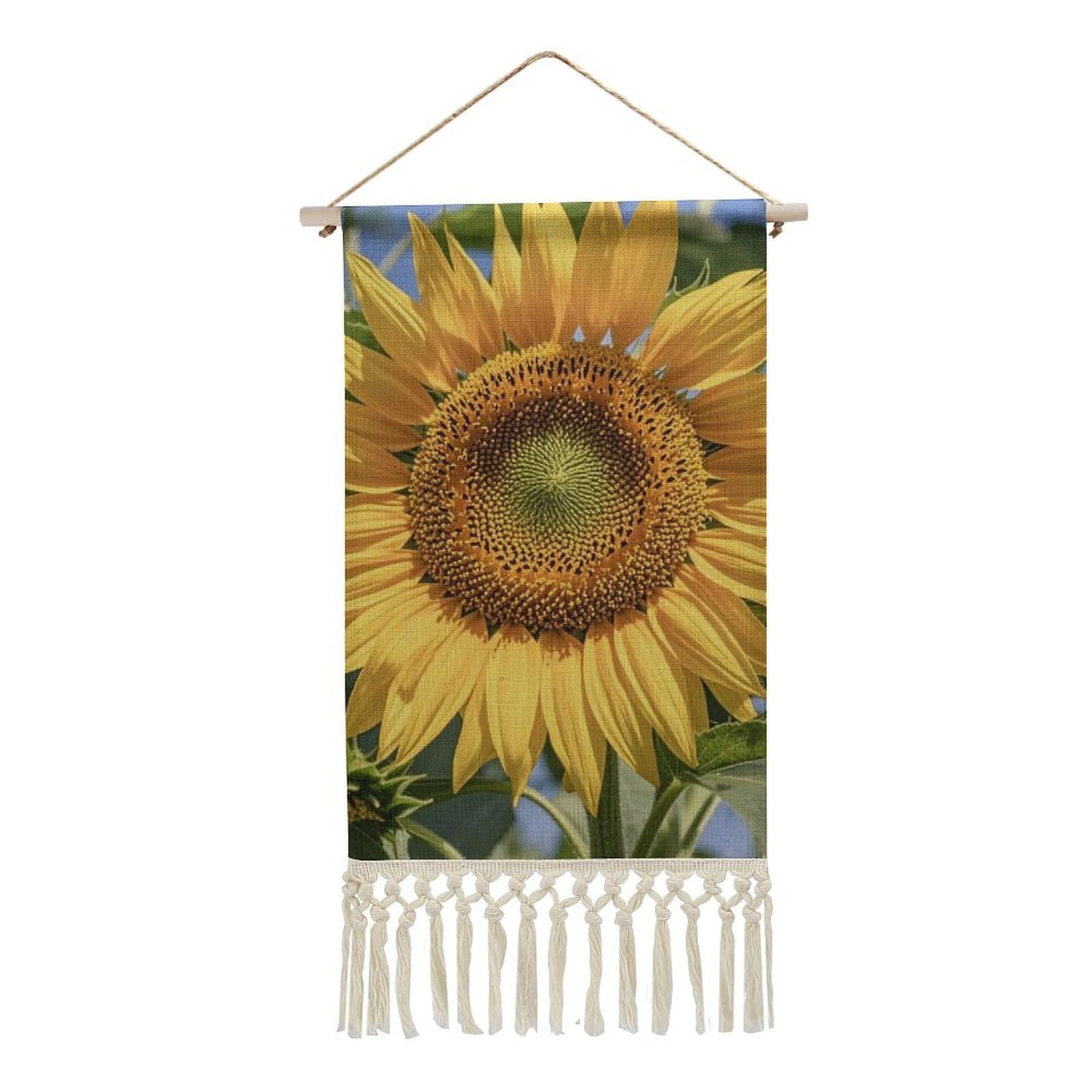 BTCOWZRV Cotton And Linen Hanging Poster with Tassels, Sunflower Wall Hanging Tapestry Vintage Wall Art Painting Modern Artwork Decoration for Home Decor Ready to Hang 10x19.6 in
