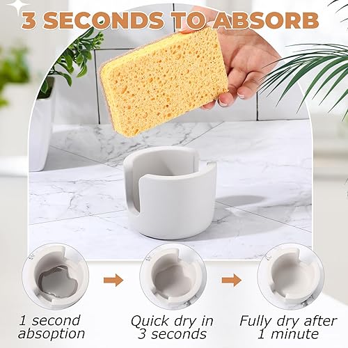 Miniatura 9 de BOJDOPIE Soporte de esponja de diatomita para fregadero de cocina, organizador de secado de piedras para fregadero de agua y secado rápido,