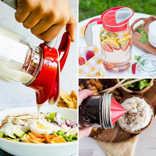 Miniatura 2 de Culinesco Ergo Spout - Juego de cuatro tarros de vidrio para jarabes, aderezos, jugo, té helado, café frío, aceite y vinagre, salsa de soja (azul