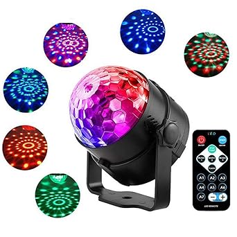 Sound Activated Party Disco Light With Remote Control, RGB Disco Ball, 7 Modes Stage Par Light for Home, Dance Parties, Bar, Wedding, Show and Festivals (Pack of 1, Black)