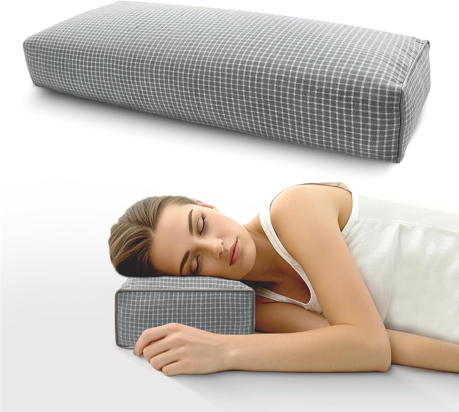 Buckwheat Pillow & Cervical Pillows for Sleeping (21x8x3inch), Natural Cooling Technology and Relieve Cervical Pain, 100% Organic Coarse Cloth Package w Organic Buckwheat Hulls. (xiaoge Grey)