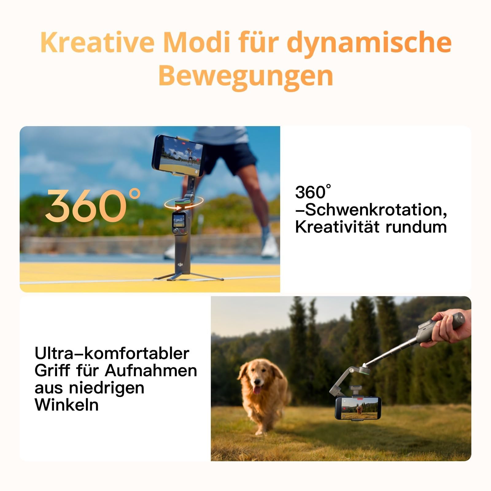 DJI Osmo Mobile 8P +Ladestecker Gimbal-Stabilisator für iPhone & Android, Tracking-Modul, Fernsteuerung, Natives Tracking, Verlängerungsstab & Stativ integriert, 10h Akku, 3-Achsen-Stabilisierung