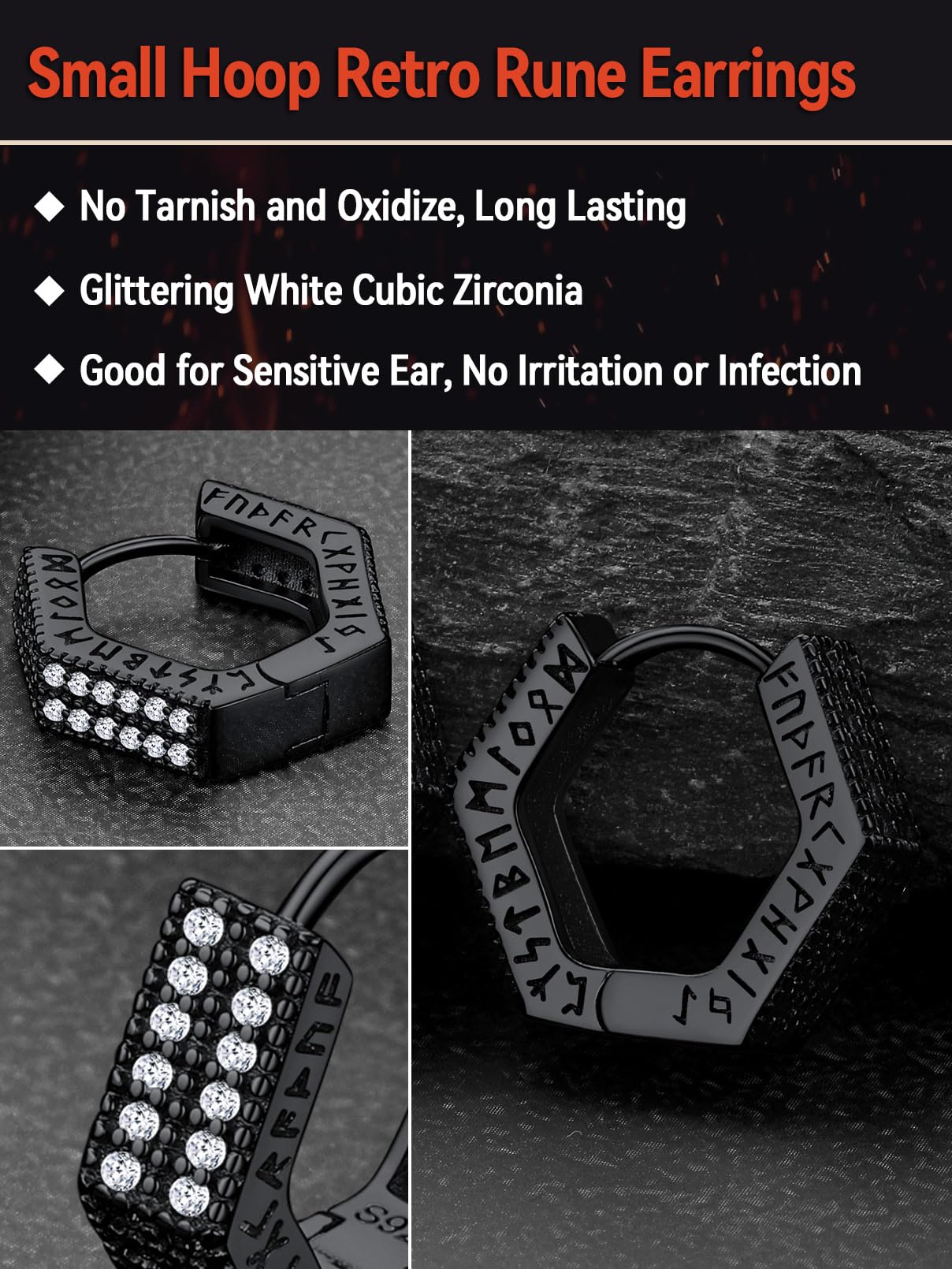 FaithHeart Pendiente Vikingos Runas Plata de Ley 925 Hombre Pendientes Circonitas Brillantes Joyería Amuleto