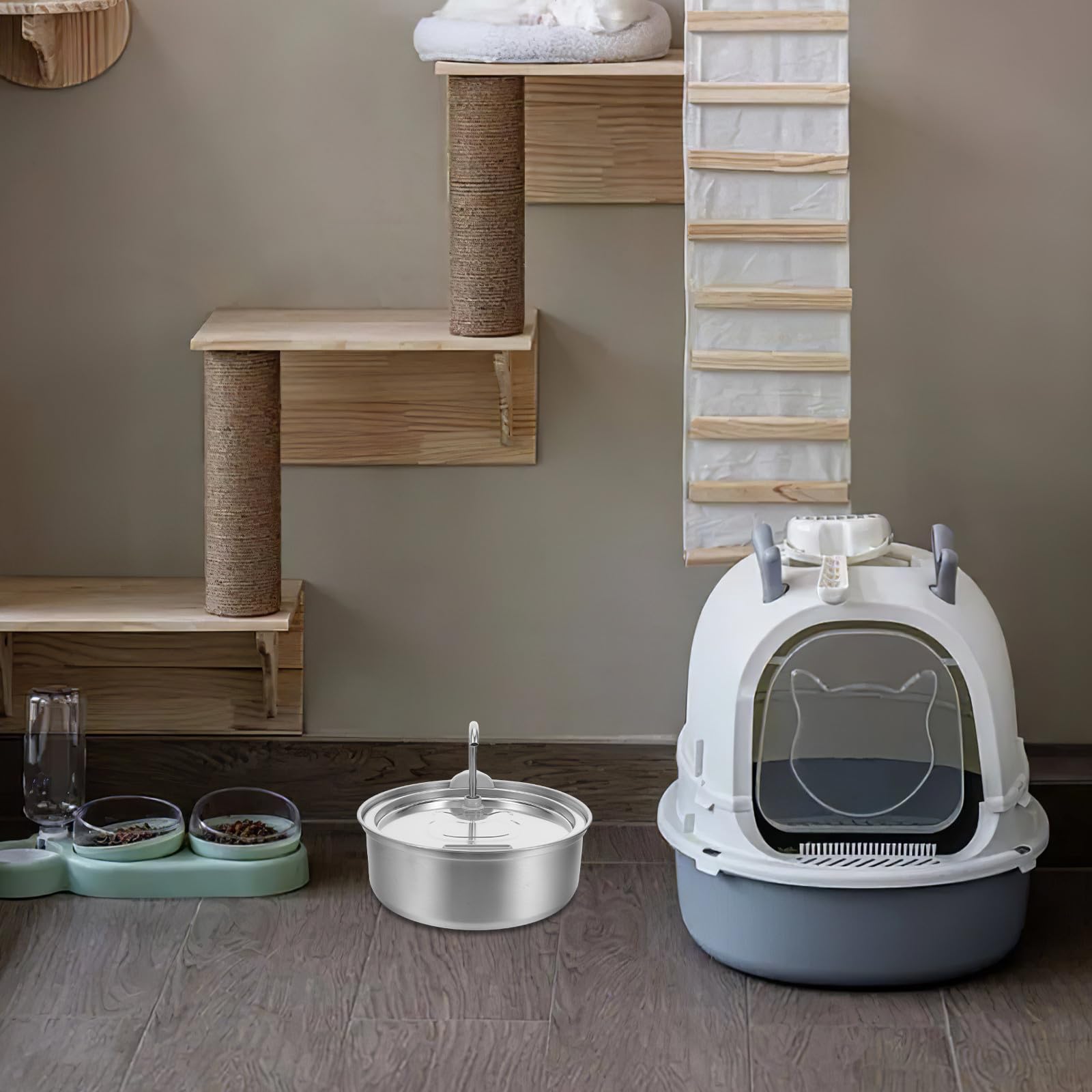 STOBAZA Fuente de Agua para Gatos de Acero Inoxidable con Bomba Ultrasilenciosa y Filtración Multilayer para Uso en Interiores Capacidad 3l Diseño Moderno