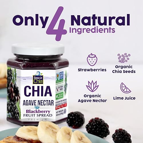Miniatura 3 de World of Chia Paquete variado de mermelada de semillas de chía premium, mermeladas y conservas de mora, todo natural, mermelada de chía a base de