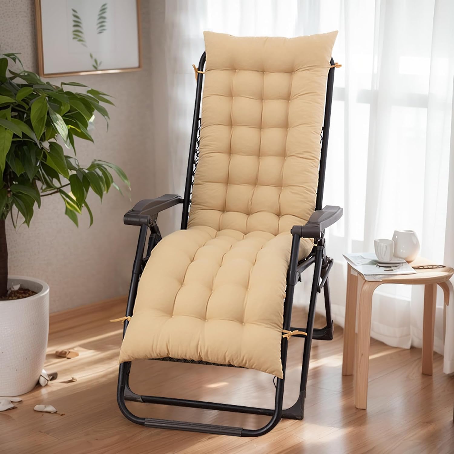 cjc jc Rocking Chair Cushion, Comfortable Rocking Chair Cover Thickened Patio Chaise Lounger Cushion High-Density Sponge Chair Pads with Ties Non-Slip Bottom Tufted Seat Pads (Yellow, 16x 47)