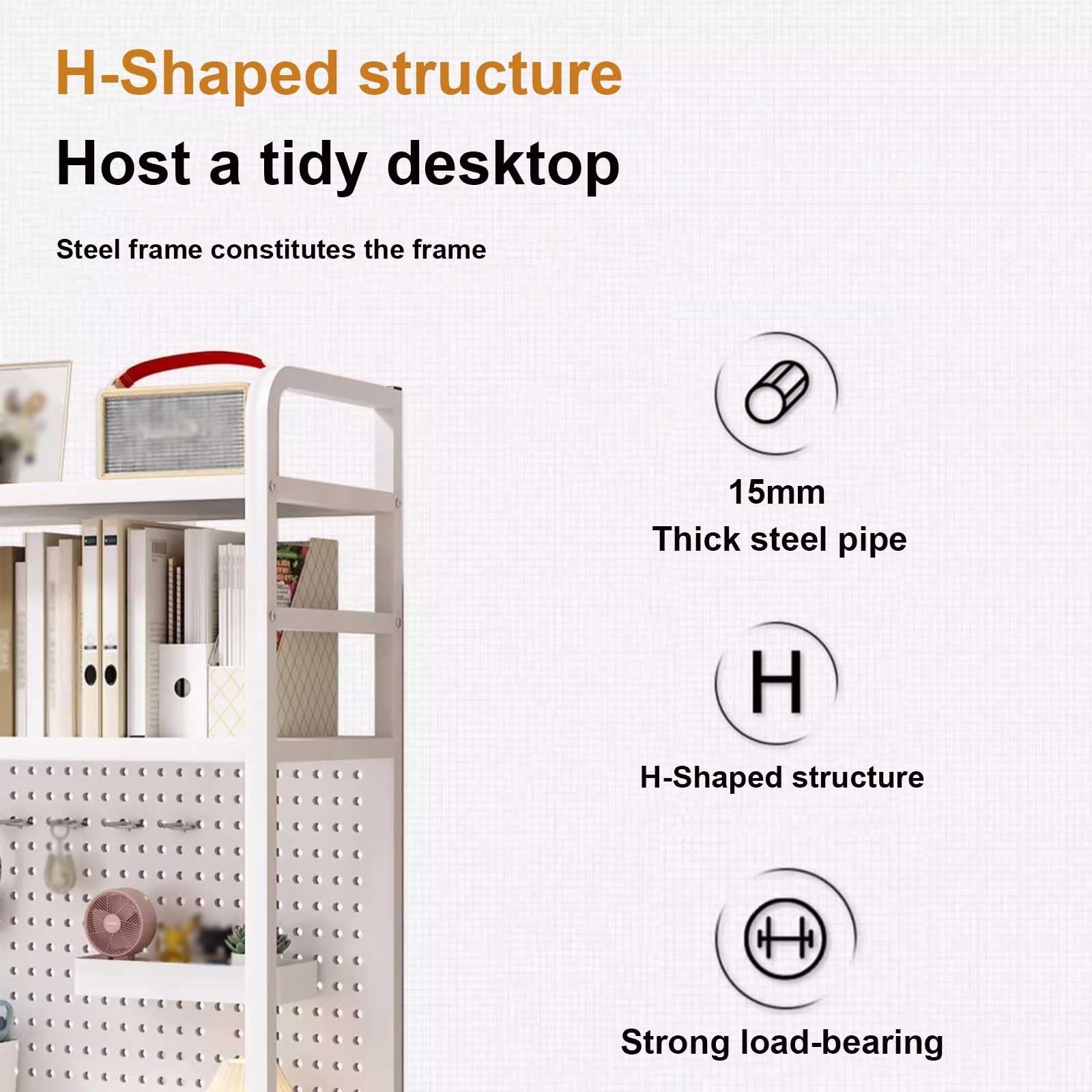 Mehrstöckig Schreibtisch Regal Organizer DIY Kombination H-Struktur Geeignet für Schreibtische Büros Küchen und Studentenwohnheime (Color : White, Size : Double 115cm)
