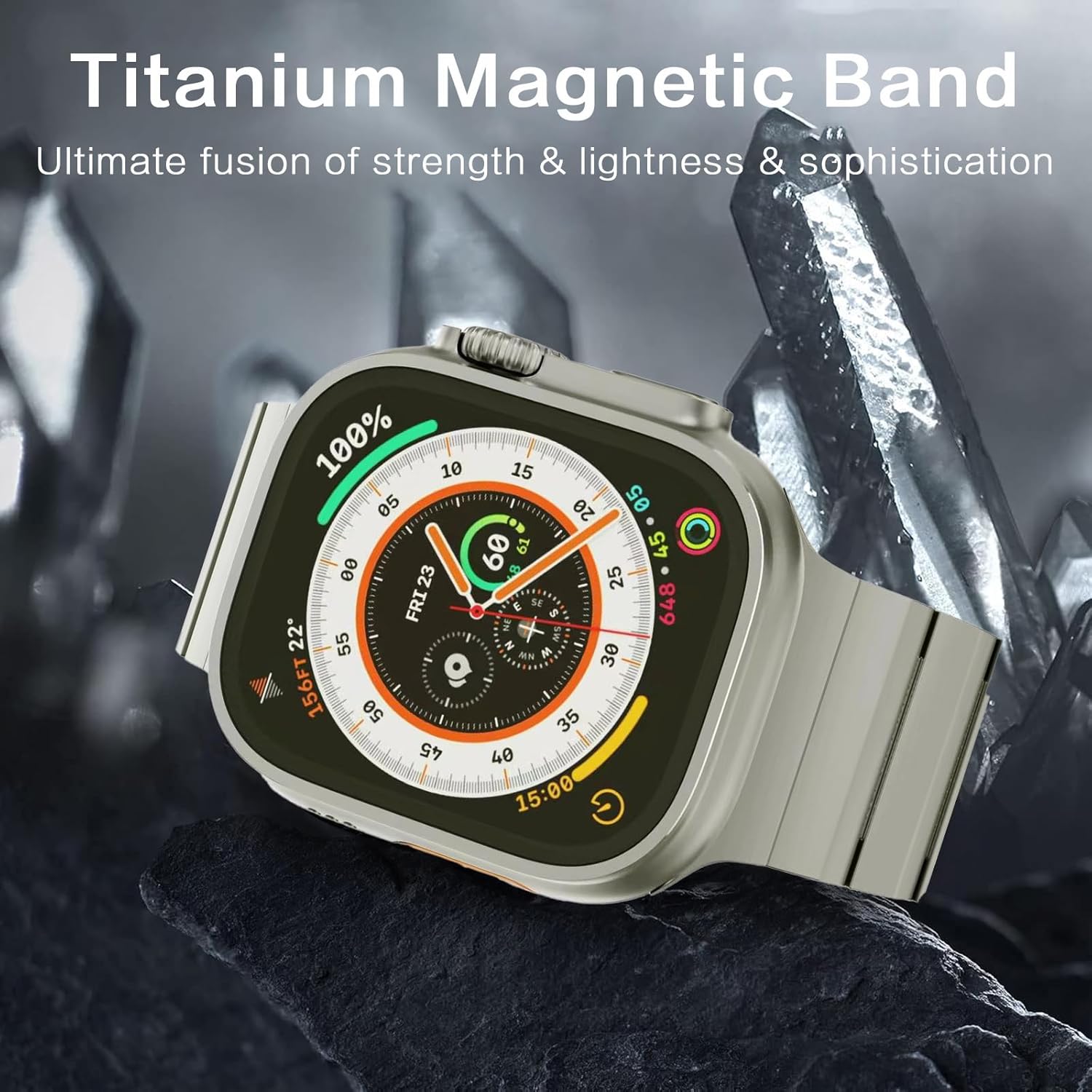 Titanium Magnetic Ultra 2 Series 10 46mm Band Compatible for Apple Watch Ultra 49mm 45mm 44mm 42mm 41mm 40mm 38mm, Titanium iWatch Metal Band Strap - Titanium Color Matching iWatch Wristband