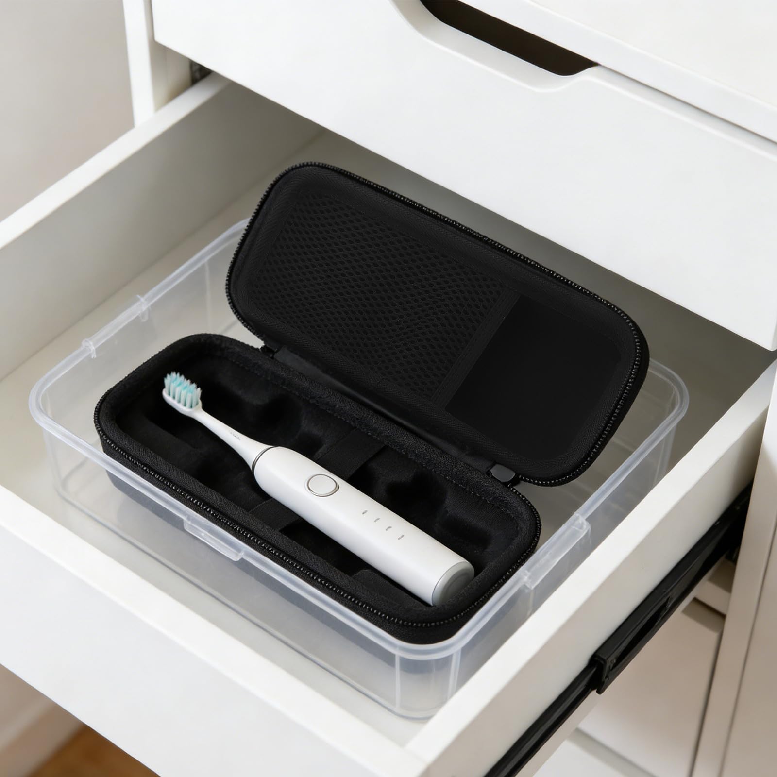 OUNONA Estuche para Cepillos de Dientes Eléctricos Compatible, 1, Tamaño Compacto, Resistente al Agua, Bolsa Portátil para Viaje y Baño, con Bolsillo de Malla para Accesorios