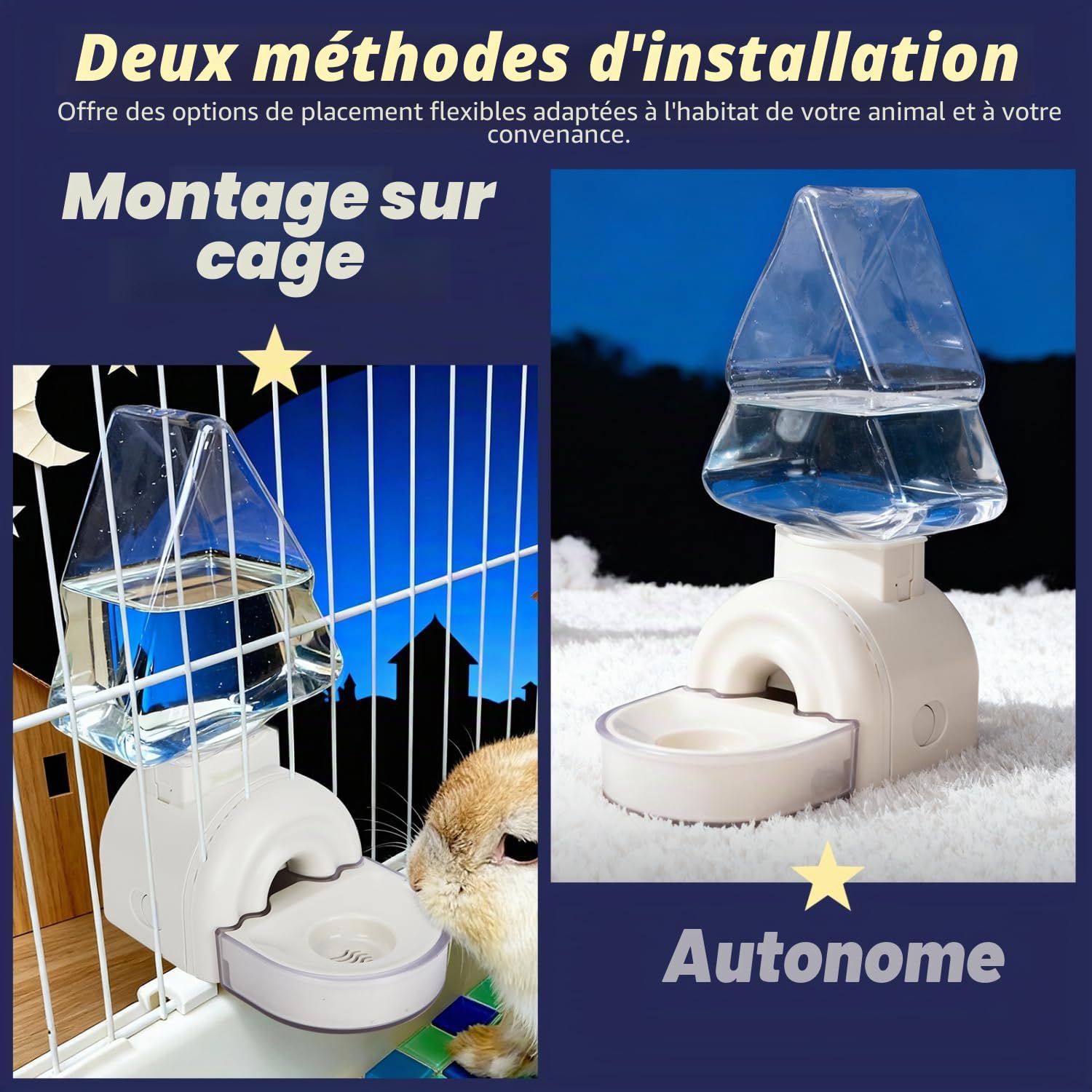 Nobleza Distributeur Eau Lapin 520ml - Abreuvoir Automatique avec Biberon Anti-Fuite, Installation Suspendue ou sur Pied, Design Flottant - Blanc