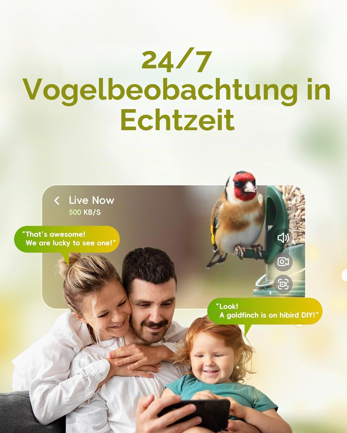 Hibird 4K HD Smart Bird Feeder Kamera, solarbetrieben, 2.4G/5G Dual WiFi, 6X Zeitlupenvideo, KI identifiziert 10.000+ Arten
