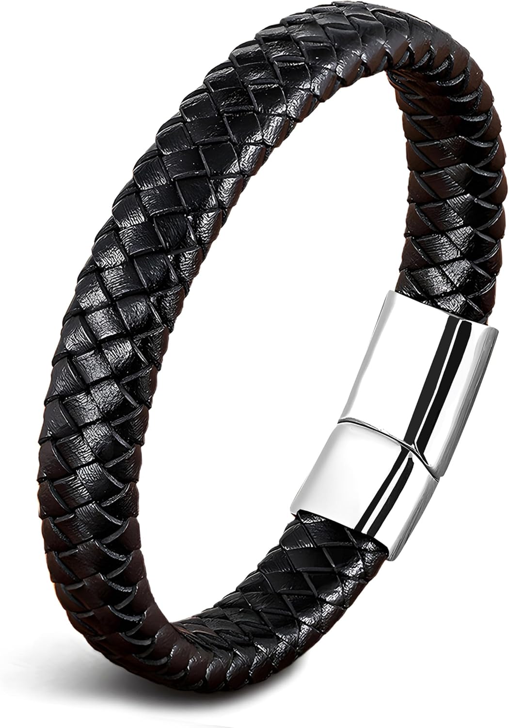 Deerllia Leather Bracelet for Men, Braided Mens Cuff Bracelets with Stainless Steel Clasp Stacked Multi Style Color Anniversary Father's Day Birthday Christmas Jewelry Gifts for Him