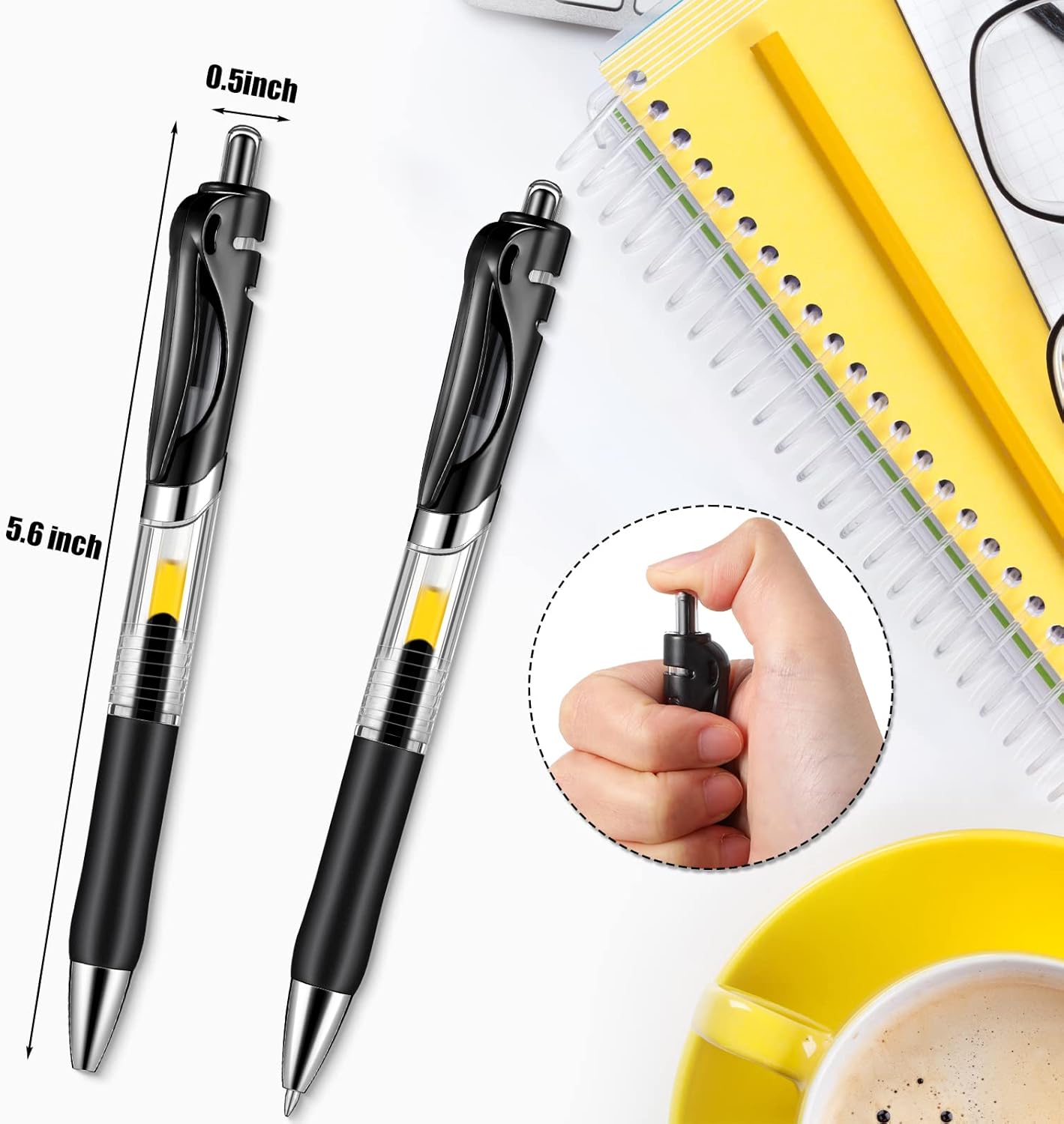 Spakon 200 Pieces Gel Pens Bulk Retractable Ink Ballpoint Pen Bulk Rolling Ball Medium Point 0.5mm Ballpoints with Soft Grip for Journal Writing Office Home(Black) - Image 3