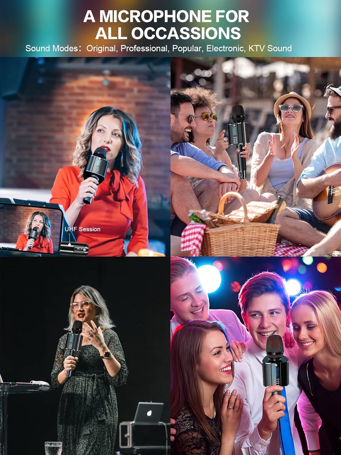 People using BONAOK G20 microphone in various settings