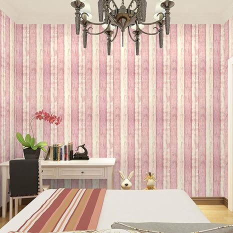 Amazon モダンストライプ粘着式壁紙防水3dベッドルームリビングルーム背景の壁書斎ベッドサイド寮オフィス衣料品店レストランpvc0 45 10mピンクの木目 壁紙