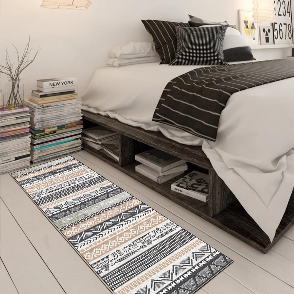 Tappeto runner per corridoio, cucina, antiscivolo, 80 x 160 cm, stile boho, grigio, decorazione per la casa, lavabile, lungo, per corridoio, camera da letto, corridoio