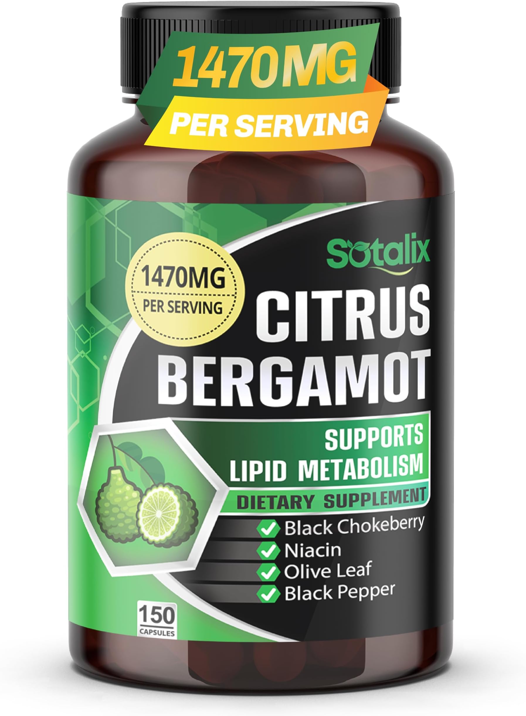 Premium Citrus Bergamot Organic Bergamot Supplement with Niacin Black Chokebe...