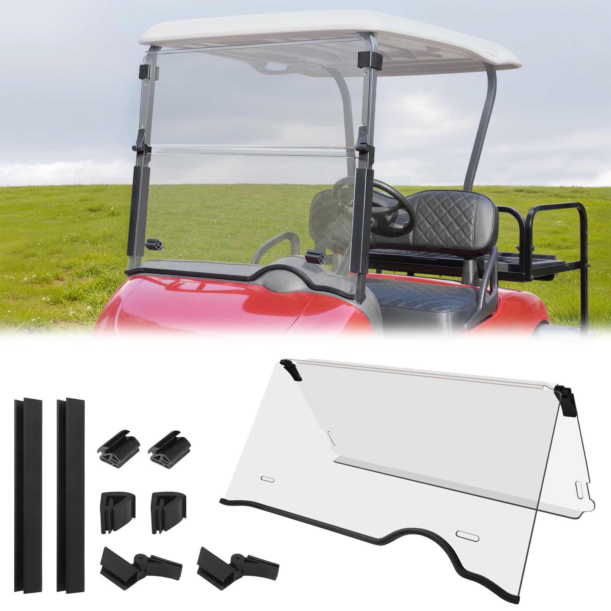 Photo 1 of Golf Cart Windshield for EZGO RXV 2008-up Upgrade Thickened Fold Down Windshields Anti-UV Impact Resistant - 38.18"W X 32.5"H Clear