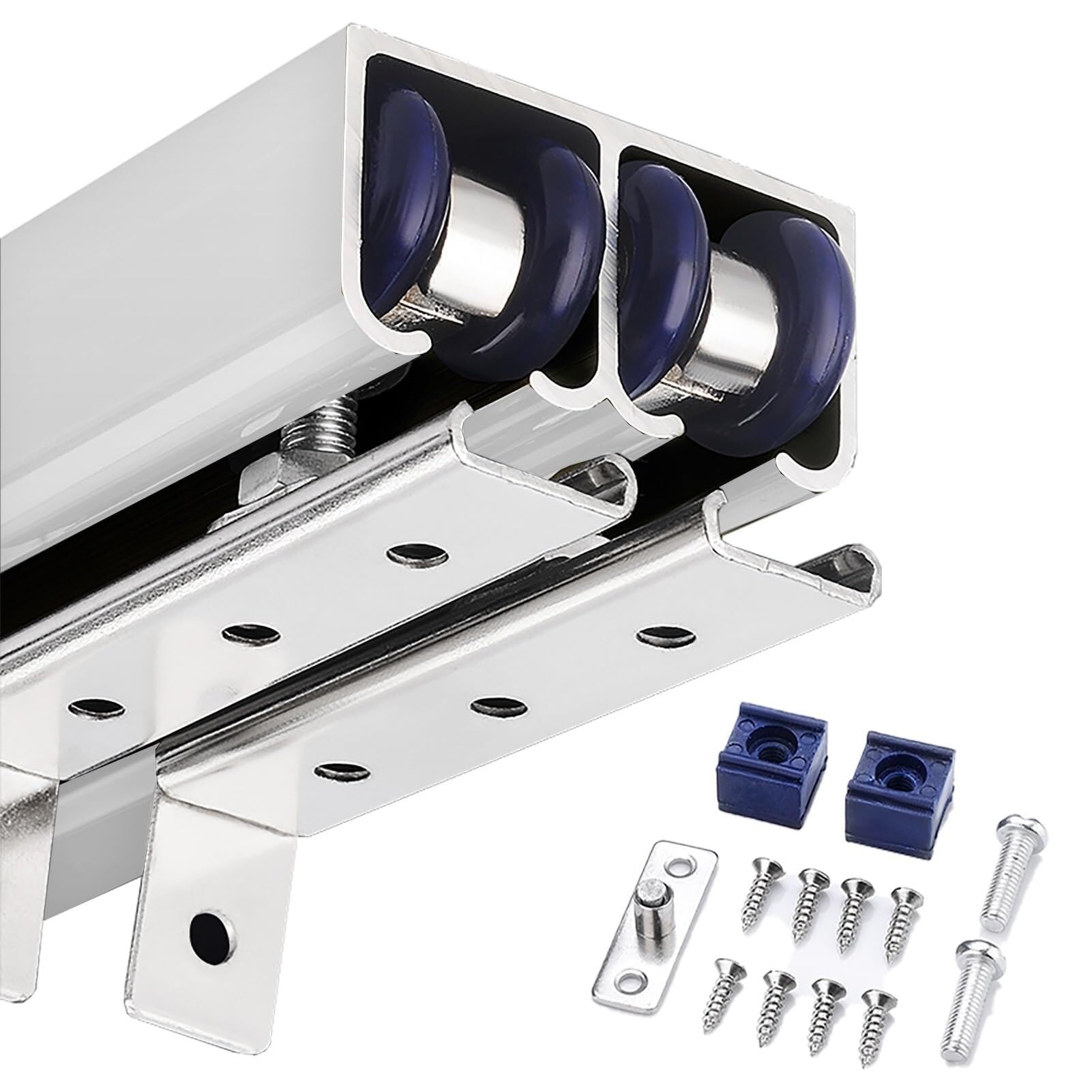 Kit de riel para puerta corredera para puertas de derivación, sistema de herrajes para puerta de granero con tornillos y juego de polea, herrajes para marco de puerta de bolsillo