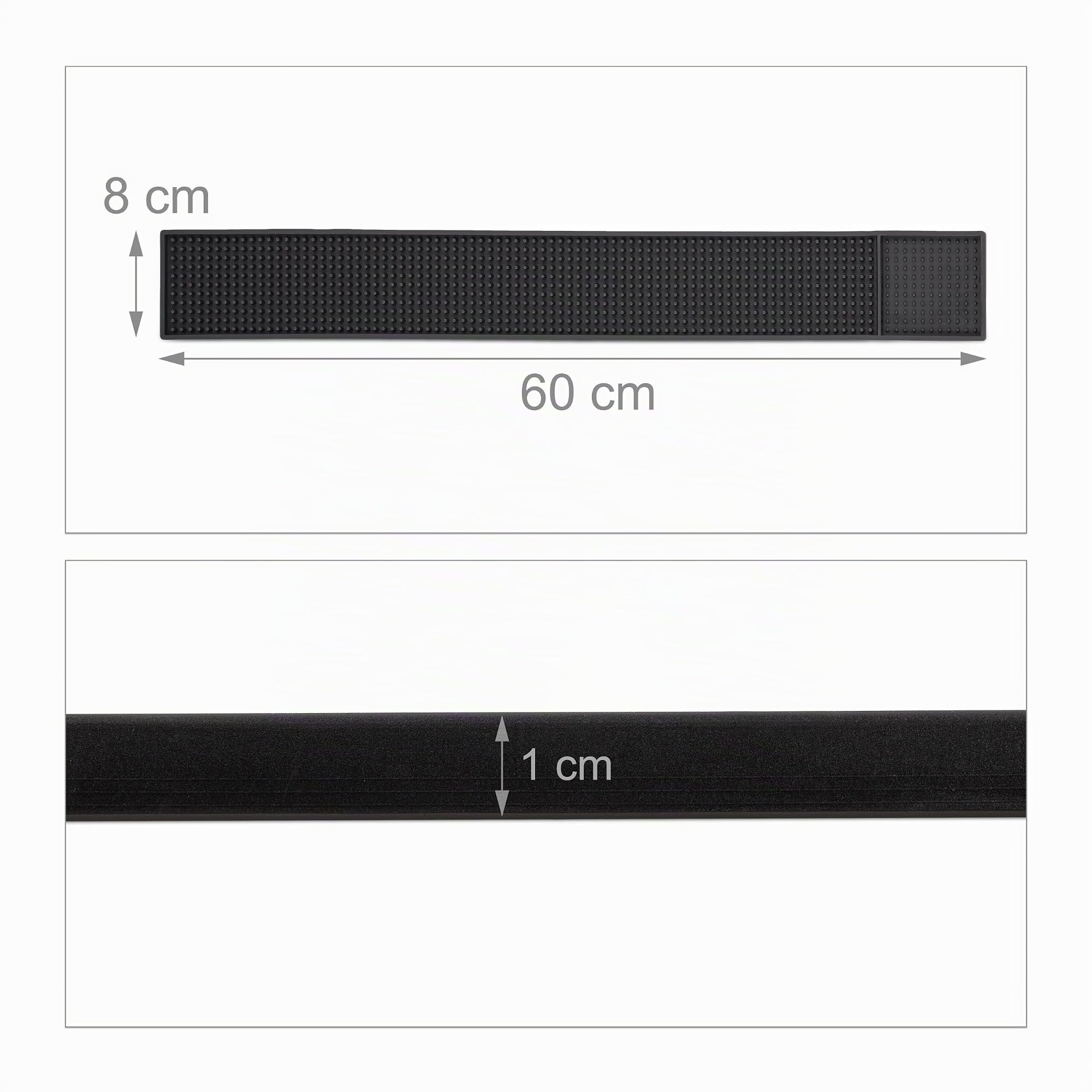 Relaxdays Tappetino Scolapiatti, Set 2, Tappeto per Lavello Cucina, Bar Mat 60x8 cm, Cola Piatti e Bicchieri, PVC, Nero
