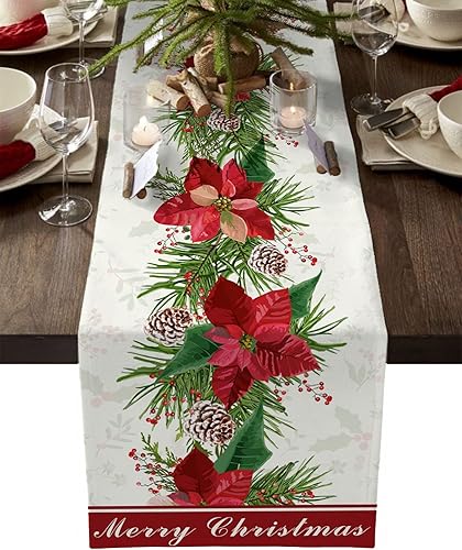 Camino de mesa floral de Pascua de Navidad de 90 pulgadas de largo, camino de mesa de café de comedor, bufandas, lavable, antideslizante, decoración