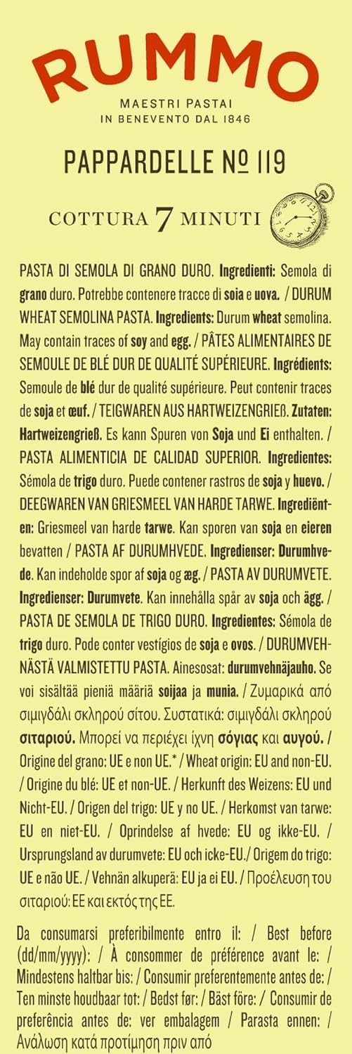 Italian Gourmet Pappardelle n.119 pasta di semola, Bandnudeln 20 x 500g | Lenta lavorazione e trafilatura ruvida, Hartweizengrieß, ideale con ragù e, Gesamtnettogewicht 10 kg + Kostenlos Polpa 400g