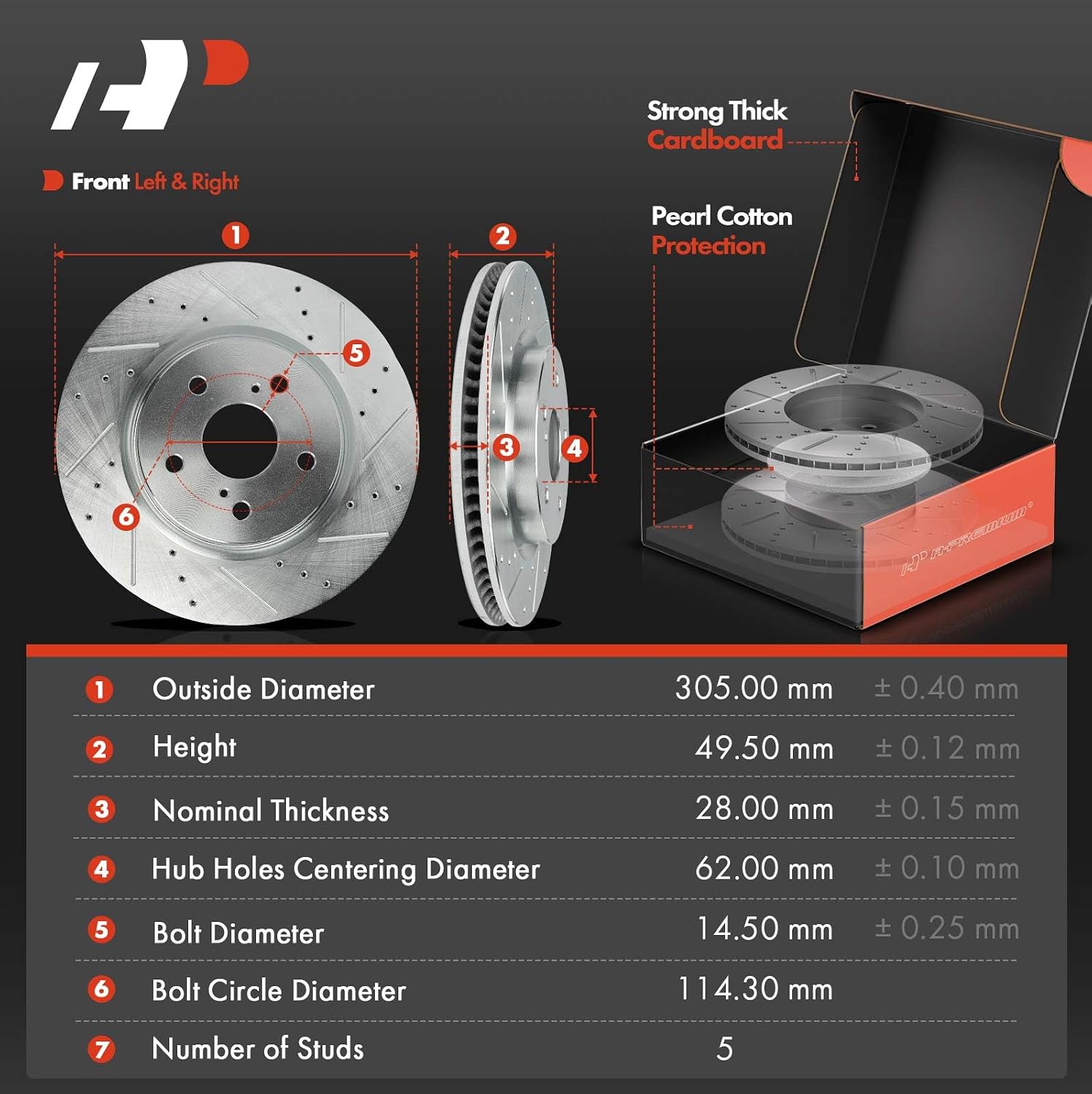 A-Premium Front and Rear Drilled and Slotted Disc Brake Rotors + Ceramic Pads Kit Compatible with Select Toyota and Lexus Models - RAV4 2019-2021, Venza, C-HR, ES250, UX200, UX250h, 12-PC Set