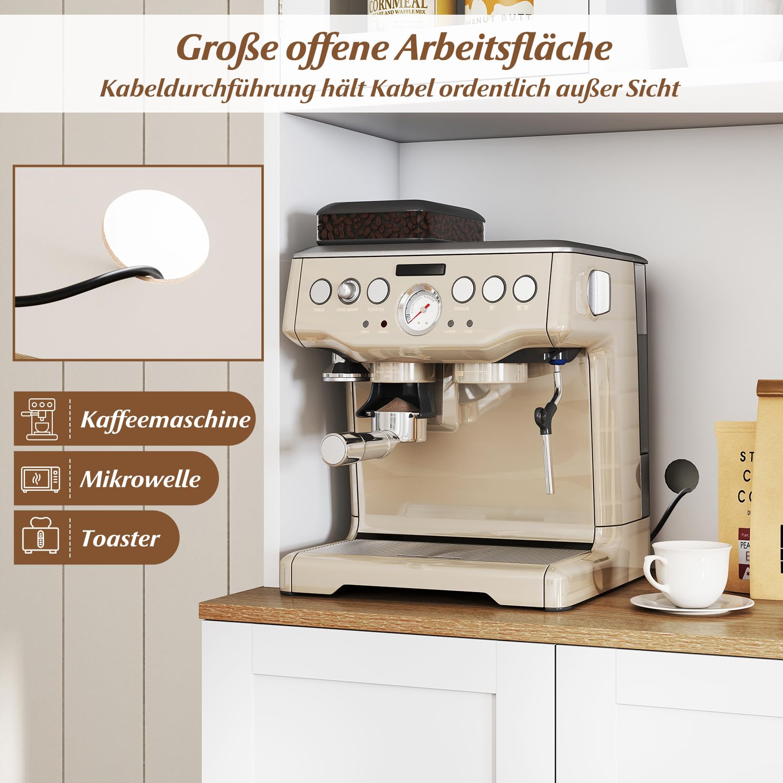 COSTWAY Küchenschrank 170 cm, Buffetschrank hoch, Vorratsschrank mit 2 Glastüren, 8 Türregalen, Arbeitsplatte & verstellbare Regalen, Hochschrank Mehrzweckschrank, für Küche Wohnzimmer Esszimmer, Weiß