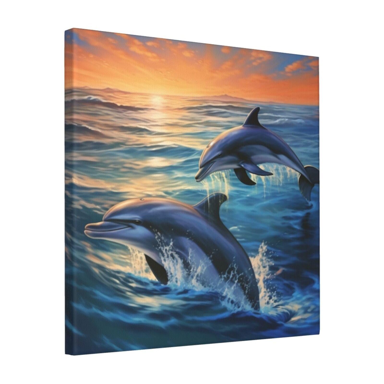 FodPand dolphins in the sea Canvas Wall Art for Living Room Wall Decor 16"x16" Modern Artwork Painting Pictures Hanging Canvas Prints Aesthetic Wall Art for Bedroom Bathroom Office Wallart Decor