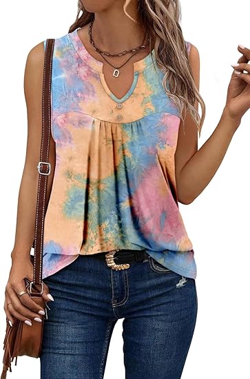 KISSMODA Tank Tops for Women Summer Casual Sleeveless Shirts Dressy Trendy V Neck Tunics Loose Notched Blouses S-3XL