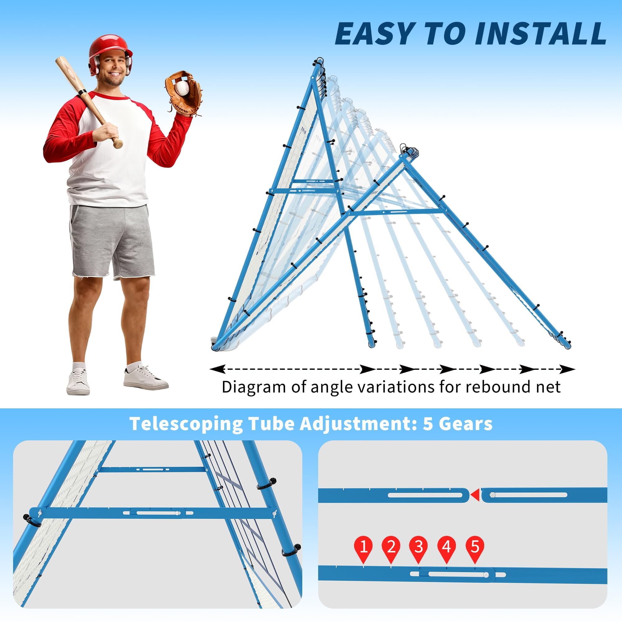 Baseball-Rückprallnetz Mit Verstellbarem Winkel, Sport-Rebounder Mit Zielscheibe, Wurf- Und Fielding-Trainingsgerät Für Softball, Fußball Und Volleyball