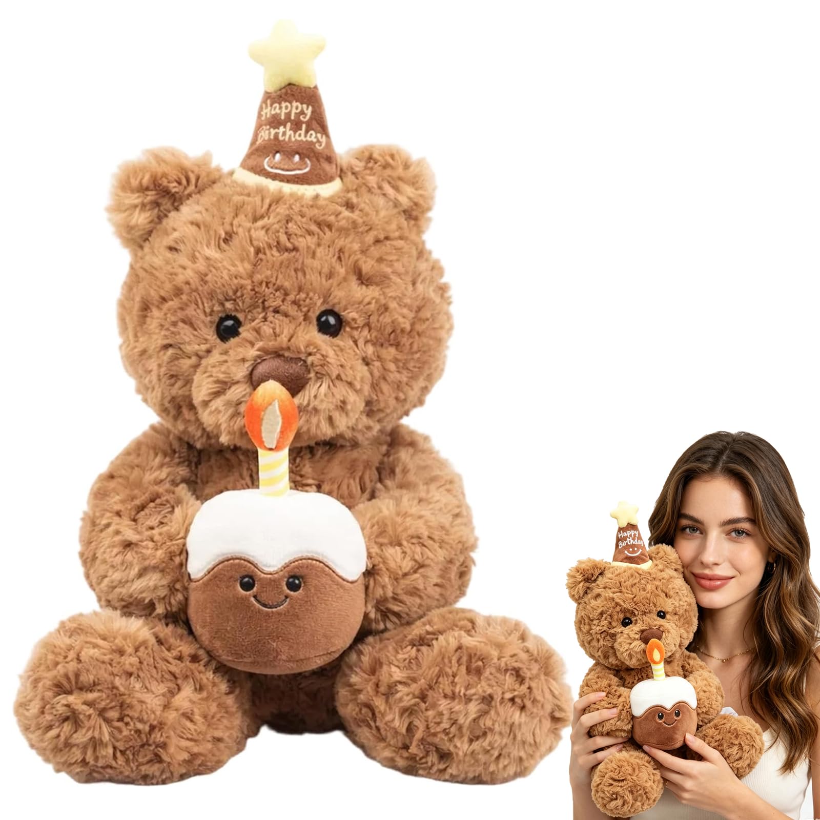 WQorphix Personalised Teddy Bear with Birthday Cake, 30 cm Soft Plush Teddy for Romantic Gifts and Office Decor, Premium Quality Teddy Bear for Special Occasions