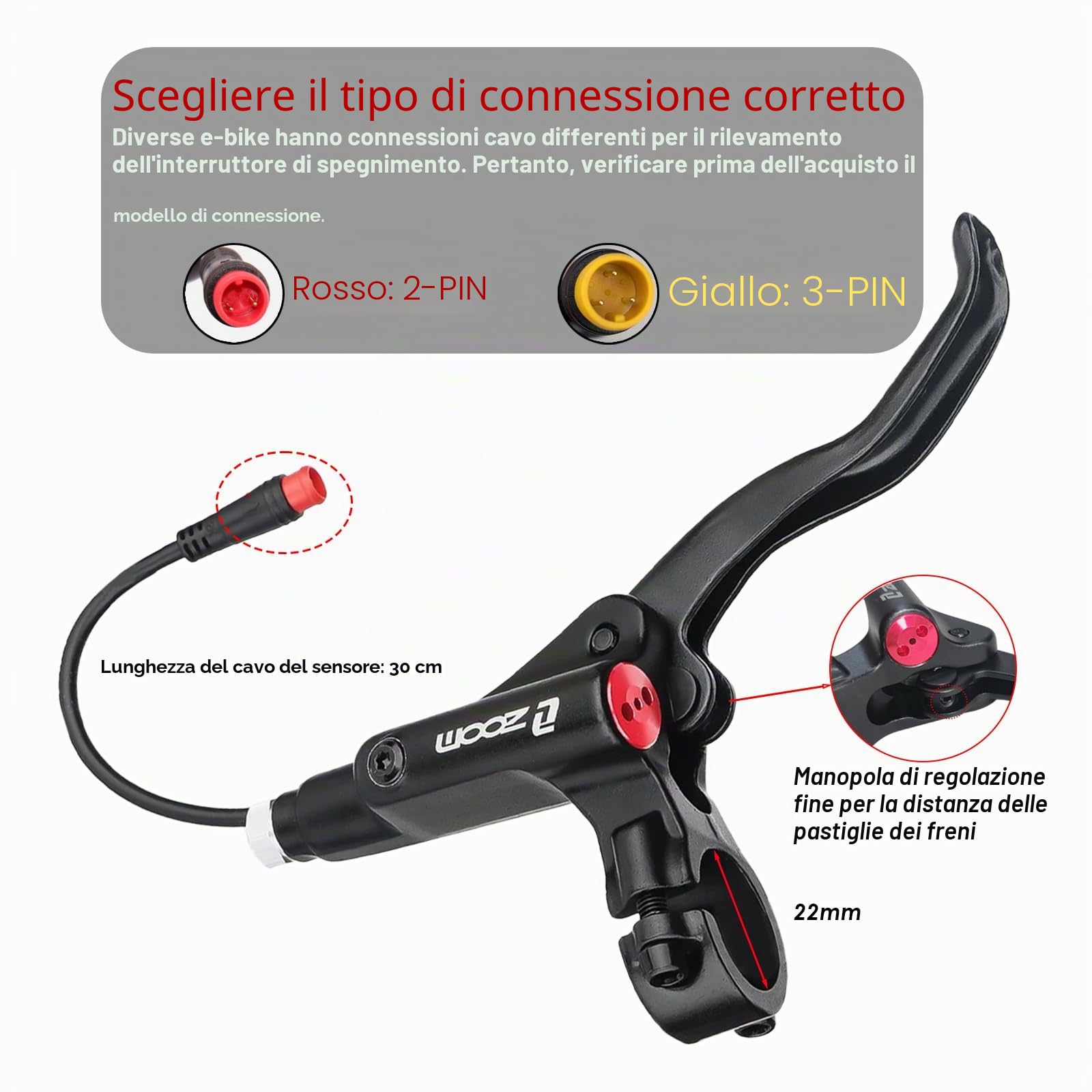 JFOYH Zoom Kit Freni Idraulici per eBike – Sensore Cut-off 2/3 Pin Impermeabile, Leve e Pinze Pre-Riempite, Rotori da 160 mm, Installazione Facile per Bici Elettriche
