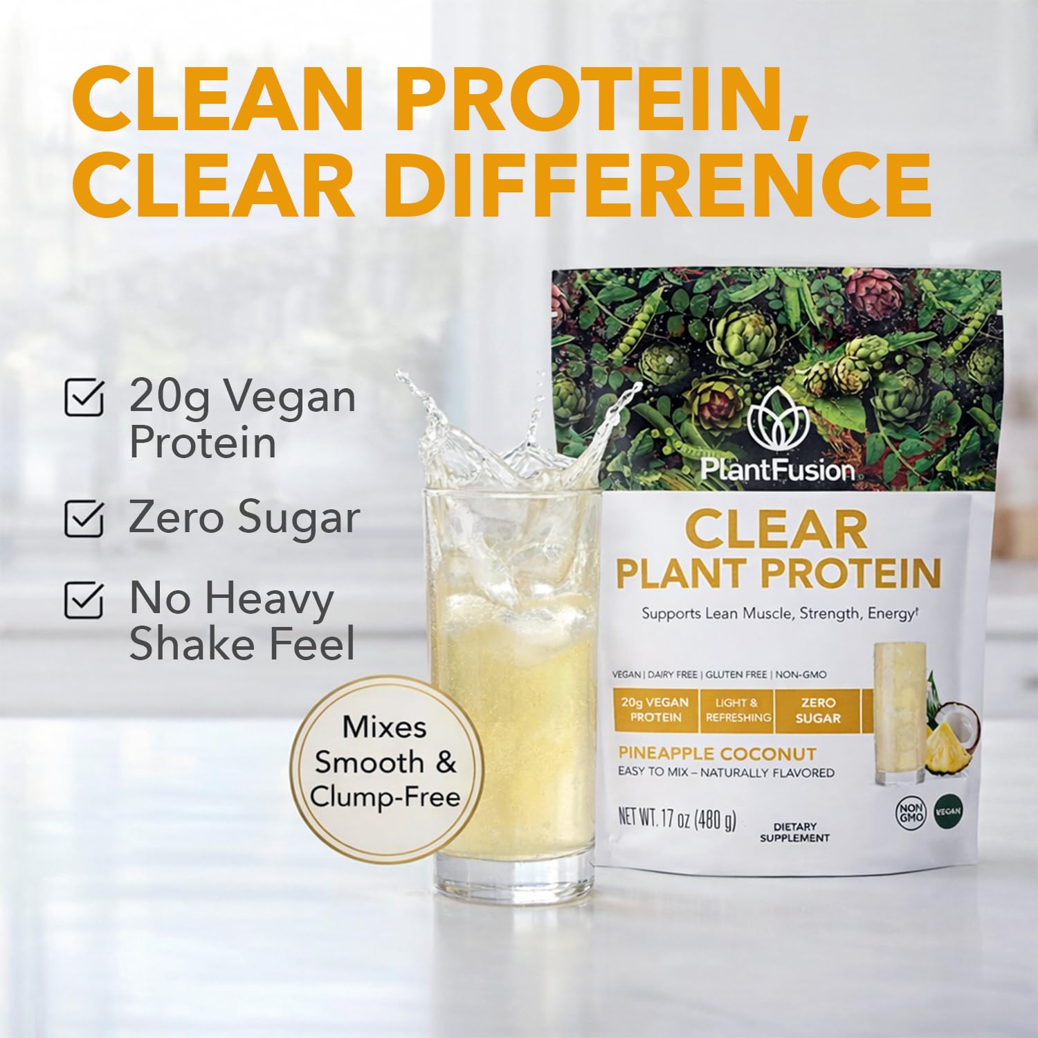 PlantFusion Clear Protein Powder, Pineapple Coconut 16 oz — Amazon image 4