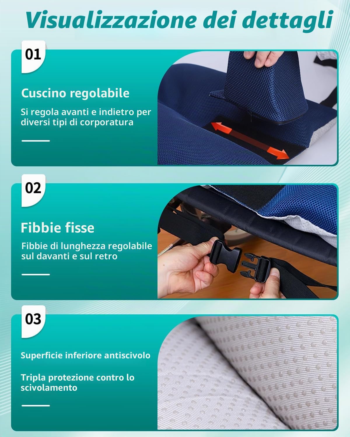 Cuscino antiscivolo per sedia a rotelle con pomolo e cintura di sicurezza, design ergonomico per un comfort ottimale, sollievo dalla pressione e stabilità, adatto per chi è in sedia a rotelle