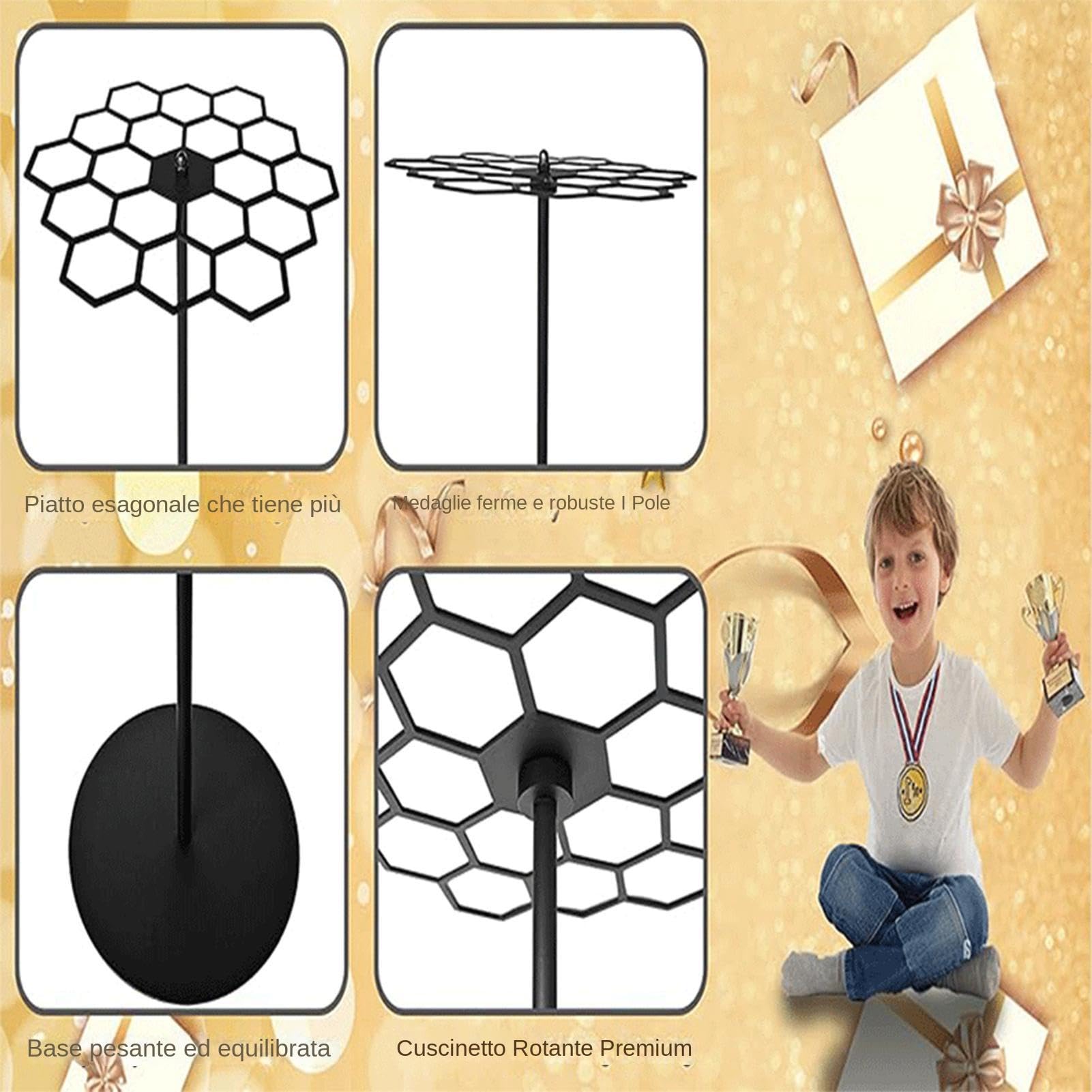 Appendino per medaglie rotante | Espositore girevole per medaglie | Espositore girevole per medaglie, supporto regolabile per premi, per basket, sport e gare 7,1x20,7x9,8 pollici/18x52,6x24,9 cm